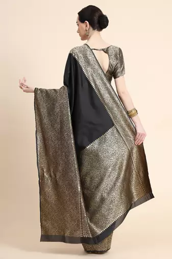 black silk blend banarasi saree with unstitched blouse piece