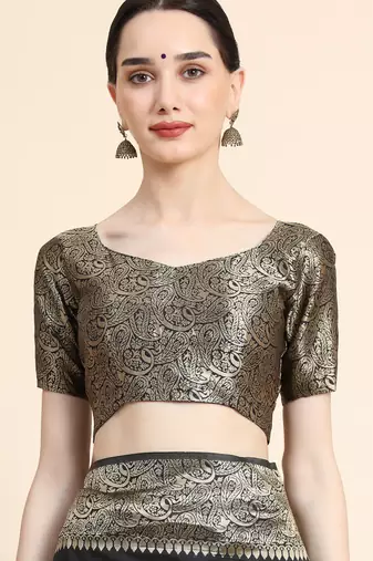 black silk blend banarasi saree with unstitched blouse piece