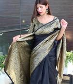 blacksoft art silk banarasi jacuard work designer party wear saree with unstitched blouse piece