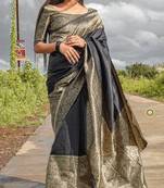 black  soft art silk banarasi jacuard work designer party wear saree with unstitched blouse piece
