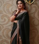 black soft art silk banarasi jacuard work designer party wear saree with unstitched blouse piece