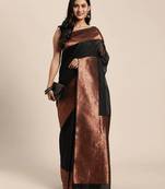 black copper soft art silk banarasi jacuard work designer party wear saree with unstitched blouse piece