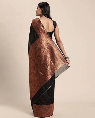 black copper silk blend banarasi saree with unstitched blouse piece 2