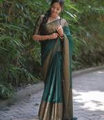 green soft art silk banarasi jacuard work designer party wear saree with unstitched blouse piece