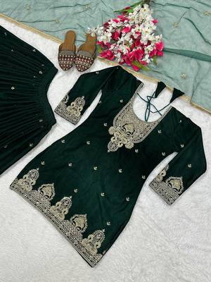Dark-emerald velvet sharara ensemble 5