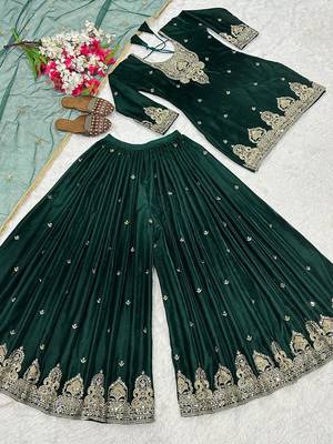 Dark-emerald velvet sharara ensemble 6