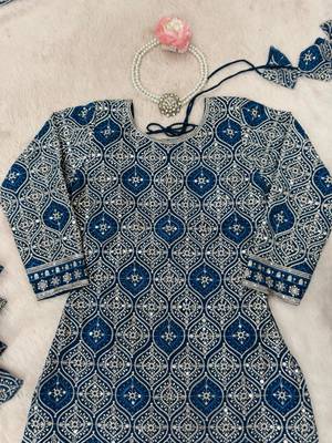 Teal blue georgette embroidered ethnic set 6