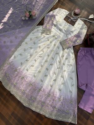 Ivory & dark lavender ombre anarkali gown 5