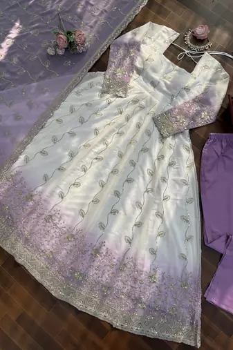 Ivory & dark lavender ombre anarkali gown