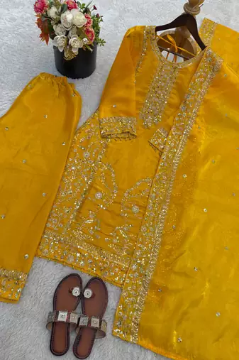 Yellow silk-blend palazzo suit