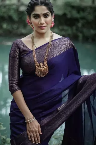 blue soft art silk banarasi jacuard work designer party wear saree with unstitched blouse piece