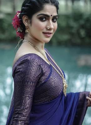 blue silk blend banarasi saree with unstitched blouse piece 3