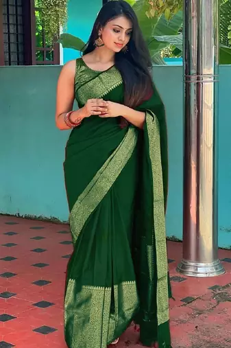 green soft art silk banarasi jacuard work designer party wear saree with unstitched blouse piece