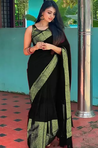 black  soft art silk banarasi jacuard work designer party wear saree with unstitched blouse piece