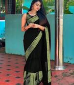 black  soft art silk banarasi jacuard work designer party wear saree with unstitched blouse piece