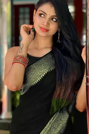 black silk blend banarasi saree with unstitched blouse piece