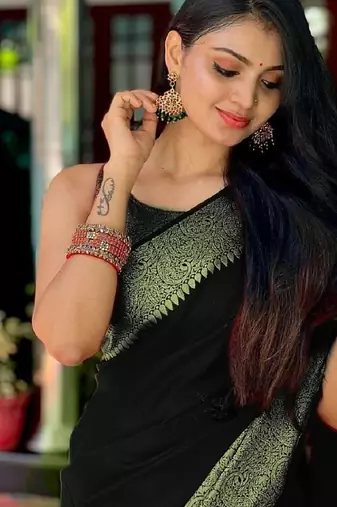 black silk blend banarasi saree with unstitched blouse piece