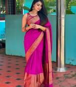 pink soft art silk banarasi jacuard work designer party wear saree with unstitched blouse piece