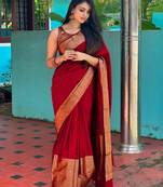 red soft art silk banarasi jacuard work designer party wear saree with unstitched blouse piece