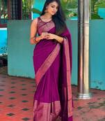 wine  soft art silk banarasi jacuard work designer party wear saree with unstitched blouse piece