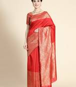 red  soft art silk banarasi jacuard work designer party wear saree with unstitched blouse piece