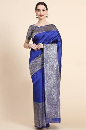 royal blue  soft art silk banarasi jacuard work designer party wear saree with unstitched blouse piece