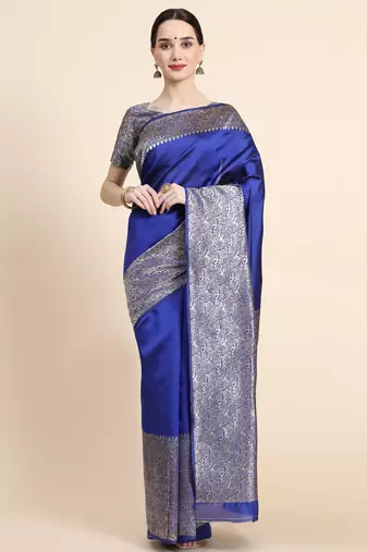royal blue  soft art silk banarasi jacuard work designer party wear saree with unstitched blouse piece