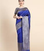 royal blue  soft art silk banarasi jacuard work designer party wear saree with unstitched blouse piece