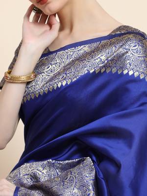 royal blue silk blend banarasi saree with unstitched blouse piece 3