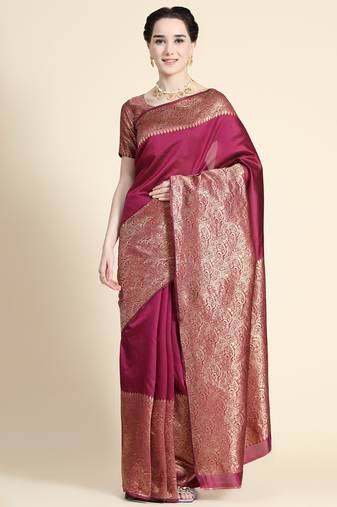 purple soft art silk banarasi jacuard work designer party wear saree with unstitched blouse piece