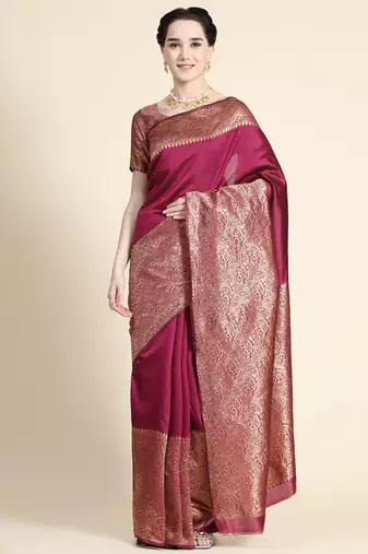 purple soft art silk banarasi jacuard work designer party wear saree with unstitched blouse piece