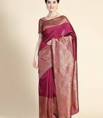 purple soft art silk banarasi jacuard work designer party wear saree with unstitched blouse piece