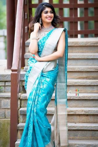 sky blue soft art silk banarasi jacuard work designer party wear saree with unstitched blouse piece