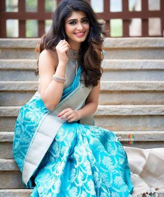 sky blue silk blend banarasi saree with unstitched blouse piece 3