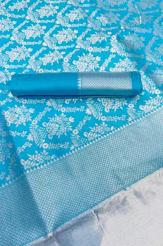 sky blue silk blend banarasi saree with unstitched blouse piece