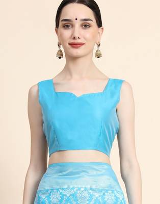 sky blue silk blend banarasi saree with unstitched blouse piece 4
