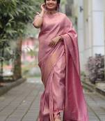 pink soft art silk banarasi jacuard work designer party wear saree with unstitched blouse piece