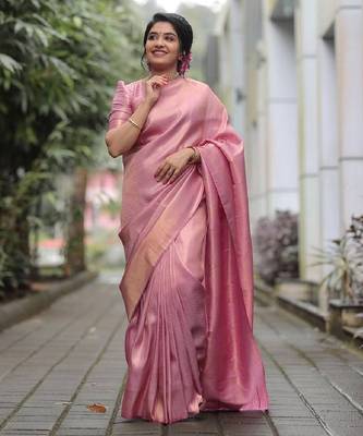 pink silk blend banarasi saree with unstitched blouse piece 2