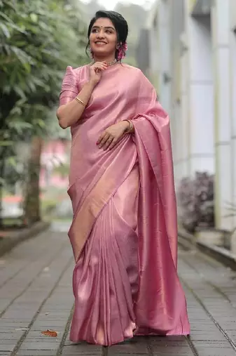 pink silk blend banarasi saree with unstitched blouse piece