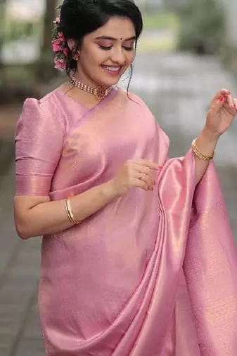 pink silk blend banarasi saree with unstitched blouse piece