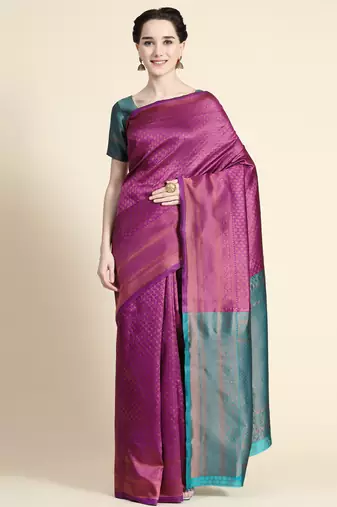 purple rama  soft art silk banarasi jacuard work designer party wear saree with unstitched blouse piece