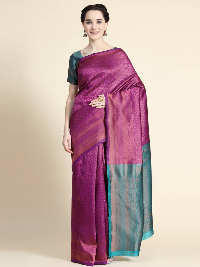 purple rama  soft art silk banarasi jacuard work designer party wear saree with unstitched blouse piece