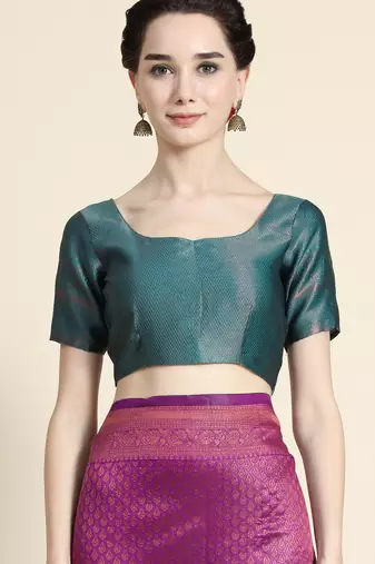 purple rama silk blend banarasi saree with unstitched blouse piece