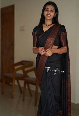 black silk blend banarasi saree with unstitched blouse piece 1