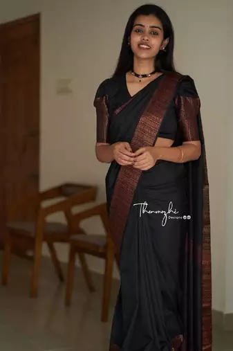 black soft art silk banarasi jacuard work designer party wear saree with unstitched blouse piece