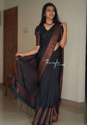 black silk blend banarasi saree with unstitched blouse piece 2