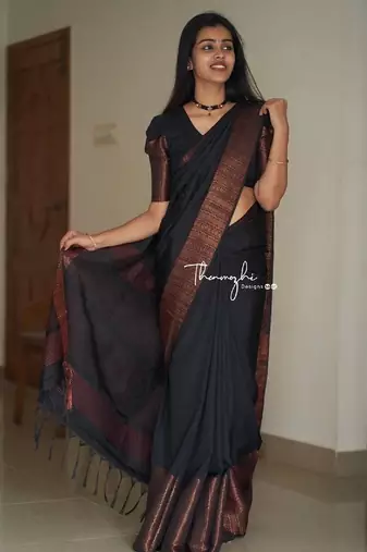 black silk blend banarasi saree with unstitched blouse piece