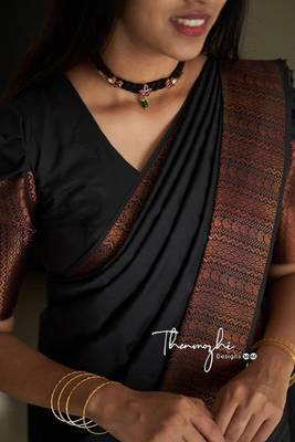 black silk blend banarasi saree with unstitched blouse piece 3
