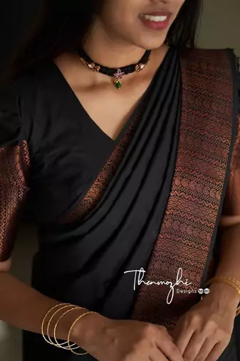 black silk blend banarasi saree with unstitched blouse piece
