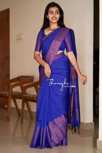 royal blue  soft art silk banarasi jacuard work designer party wear saree with unstitched blouse piece